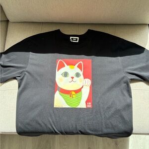 Kith Black Tee with Lucky Cat Graphic